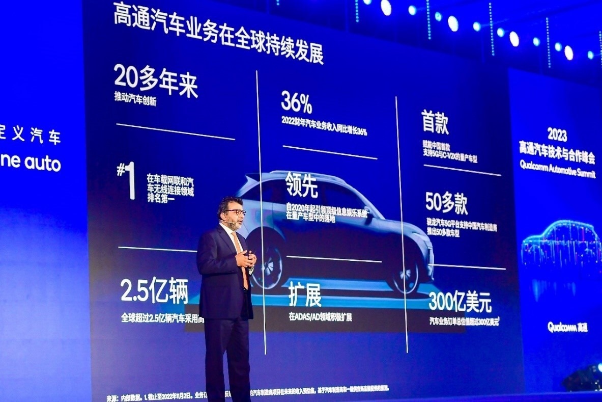 高通技術(shù)公司高級副總裁兼汽車業(yè)務(wù)總經(jīng)理Nakul Duggal發(fā)表主題演講。（受訪者供圖）