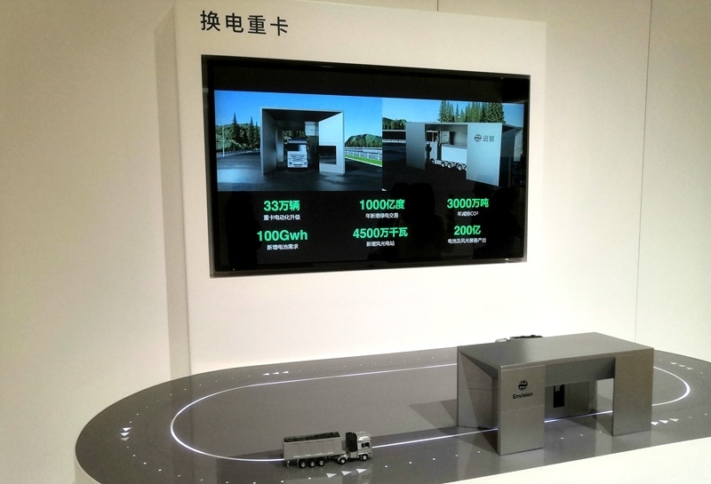 零碳產(chǎn)業(yè)園中換電重卡項(xiàng)目的演示模型。人民網(wǎng)記者 孫博洋攝