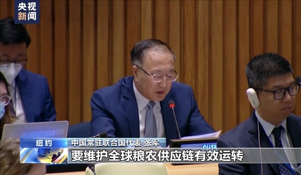 △2022年7月，第76屆聯(lián)合國大會舉行高級別特別會議。“全球發(fā)展倡議之友小組”就糧食安全問題闡述小組成員共同立場。