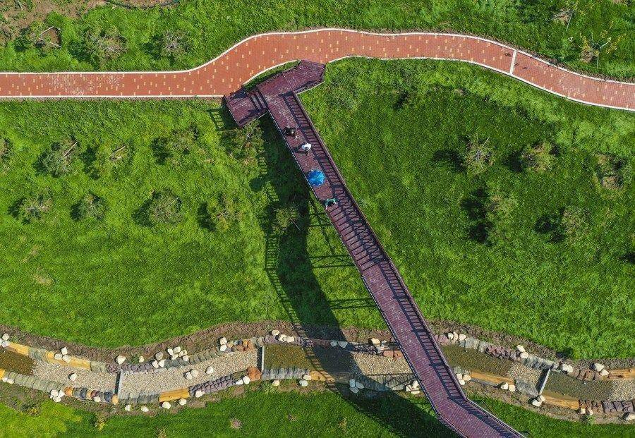 △游人在吉林長(zhǎng)春市九臺(tái)區(qū)清水村千畝苗木花卉休閑旅游觀光產(chǎn)業(yè)園區(qū)參觀游覽。