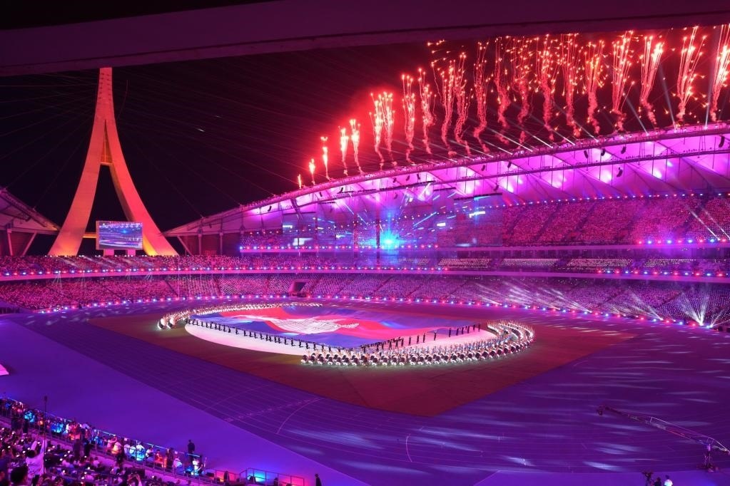 5月5日，第32屆東南亞運(yùn)動(dòng)會(huì)在柬埔寨首都金邊的國家體育場開幕。