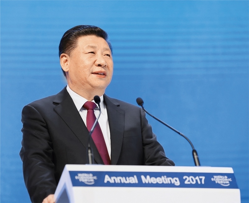 2017年1月17日，習(xí)近平主席在瑞士達(dá)沃斯國際會(huì)議中心出席世界經(jīng)濟(jì)論壇2017年年會(huì)開幕式，并發(fā)表題為《共擔(dān)時(shí)代責(zé)任 共促全球發(fā)展》的主旨演講。