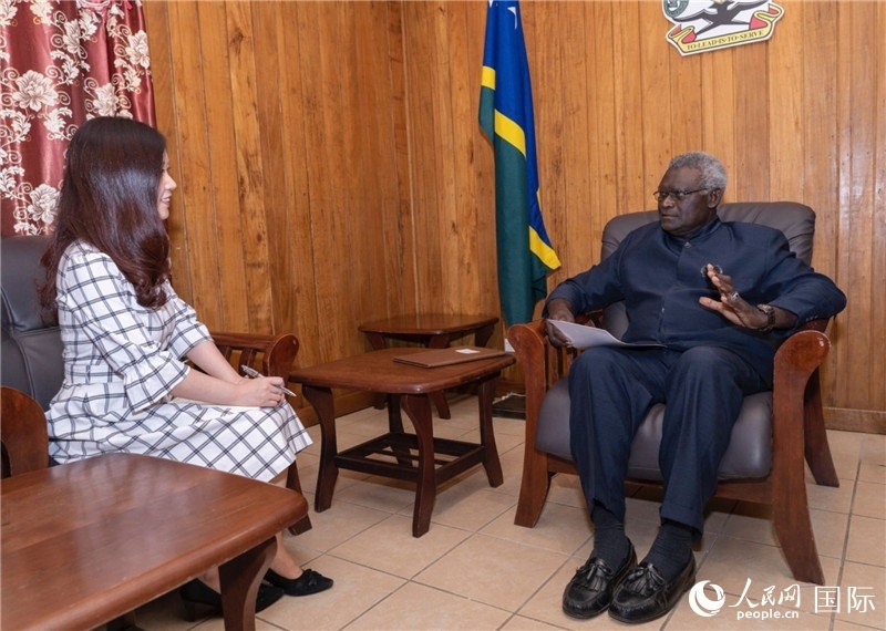 2023年9月14日，所羅門群島總理梅納西·索加瓦雷在首都霍尼亞拉接受人民網(wǎng)記者專訪。人民網(wǎng) 賀吉攝