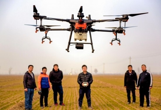 2019年2月25日，無人機(jī)教員（右三）在河北省衡水市冀州區(qū)徐莊鄉(xiāng)北榆林村為村民做植保無人機(jī)飛行操作技能培訓(xùn)。新華社記者 李曉果 攝