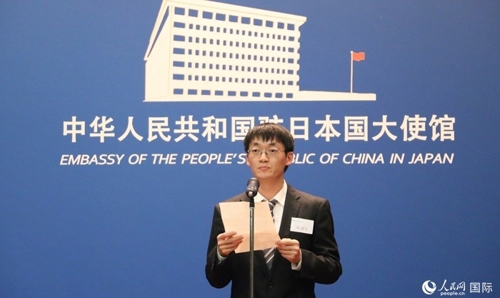 獲獎學生代表、大阪大學博士生劉亞飛發(fā)表感言。人民網 許可攝