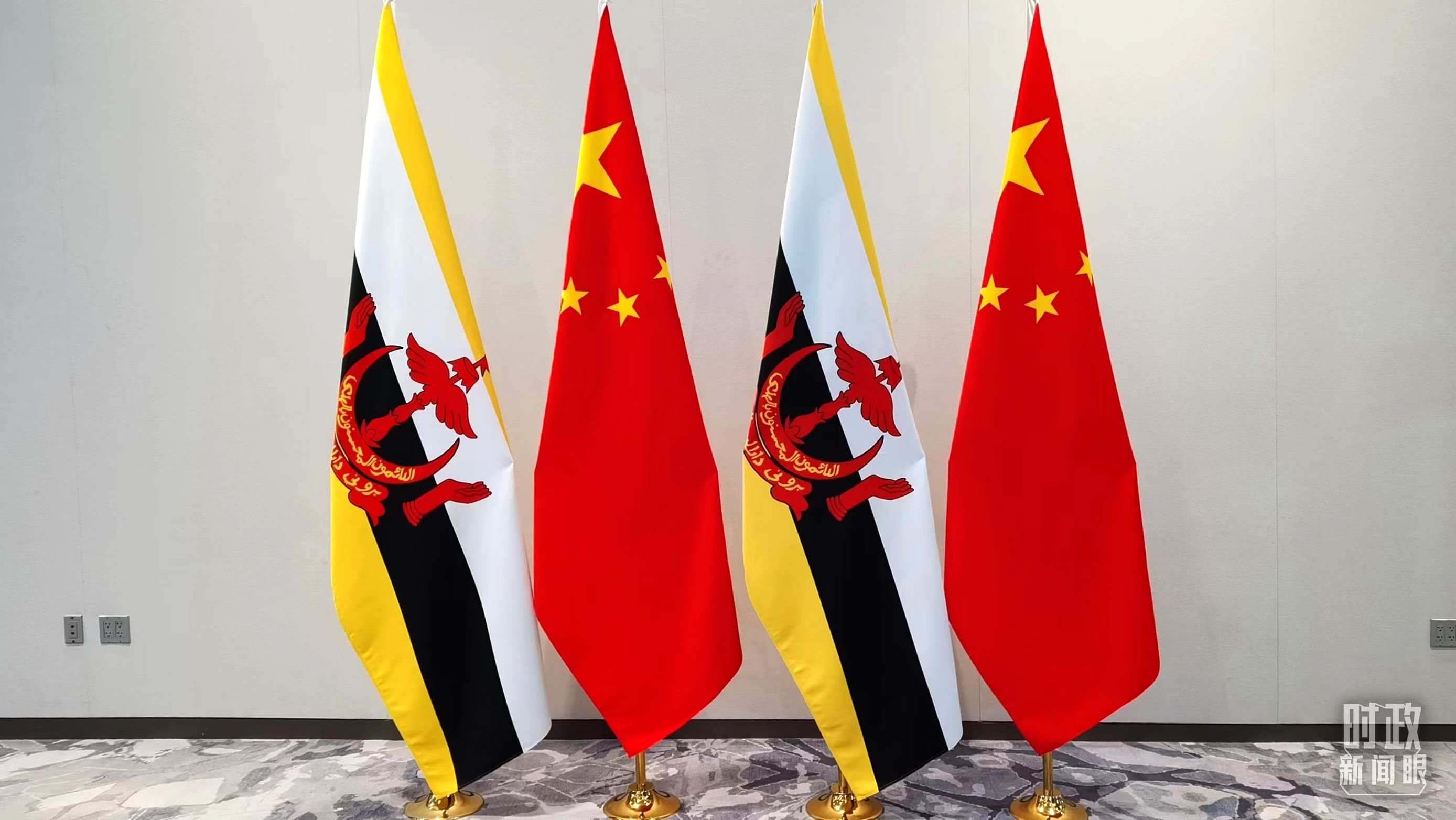 △會(huì)談現(xiàn)場(chǎng)的中文兩國(guó)國(guó)旗。（總臺(tái)央視記者郭鴻拍攝）