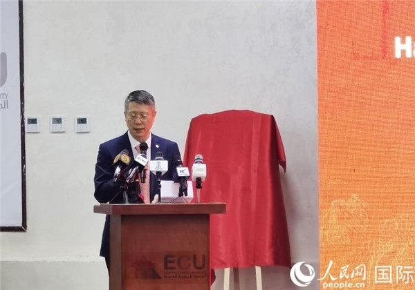 中國(guó)石化非洲代表處總代表衛(wèi)東致辭。人民網(wǎng)記者 沈小曉攝