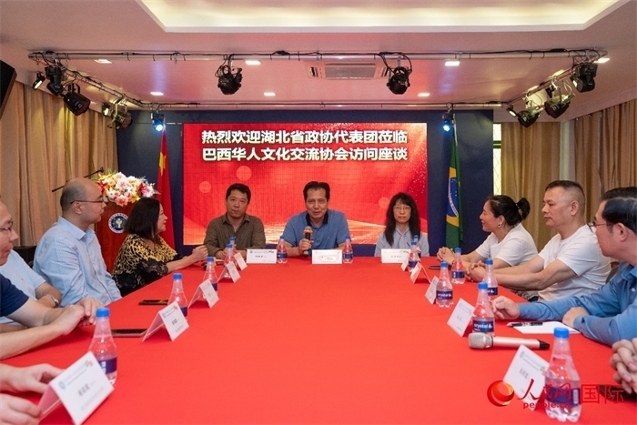 湖北省政協(xié)經濟委員會主任王兆民（中）在座談會上致辭。 人民網記者 陳海琪攝