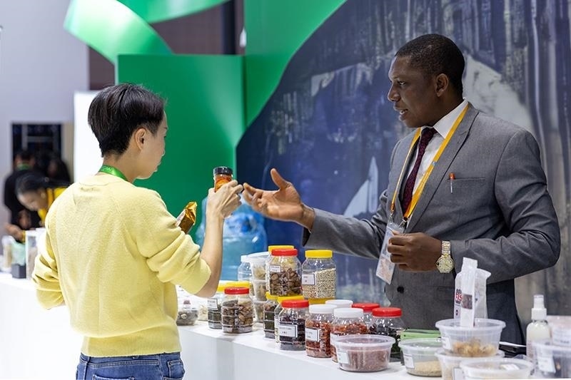 △2023年11月7日，在進(jìn)博會(huì)國(guó)家館尼日利亞館，展商介紹尼日利亞產(chǎn)品。