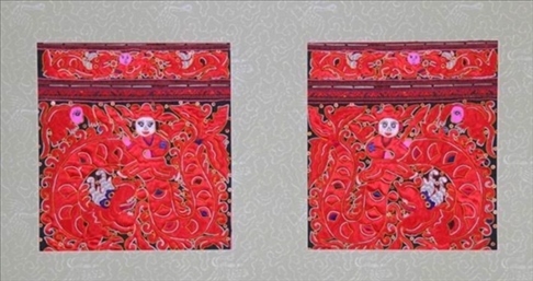 貴州臺江縣施洞苗族破線繡龍船節(jié)圖繡片