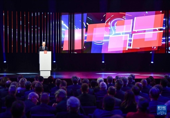 4月21日，挪威首相斯特勒在德國漢諾威工業(yè)博覽會開幕式上致辭。挪威是今年展會主賓國。新華社記者 任鵬飛 攝