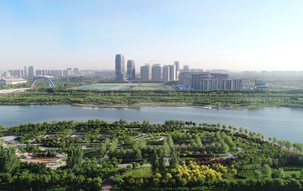 石家莊市滹沱河景色（2022年5月16日攝，無人機(jī)照片）。新華社記者 楊世堯 攝