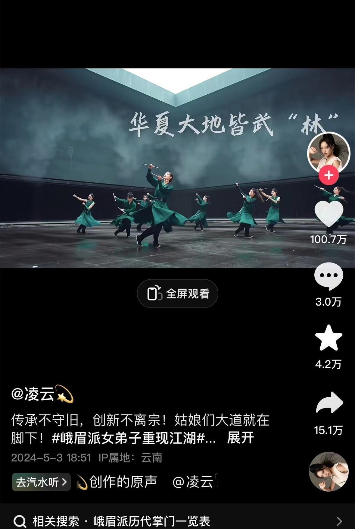 峨眉派女子功夫團(tuán)展示中國功夫 社交平臺(tái)截圖