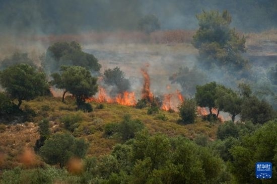 6月12日，以色列北部加利利地區(qū)遭受火箭彈襲擊后冒出滾滾濃煙。新華社發(fā)（阿亞爾·馬戈林攝/基尼圖片社）