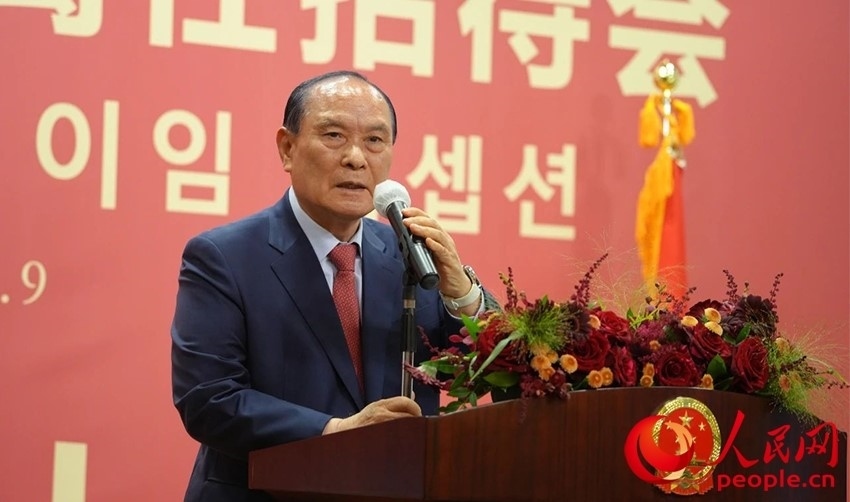 金漢圭在招待會(huì)上致辭。人民網(wǎng) 李帆攝