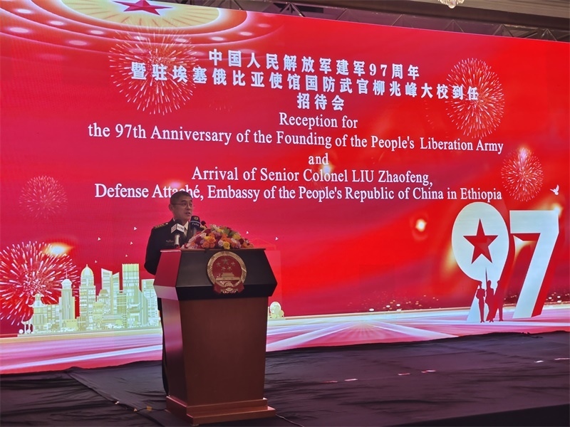 中國駐埃塞俄比亞使館國防武官柳兆峰致辭。攝影江絳