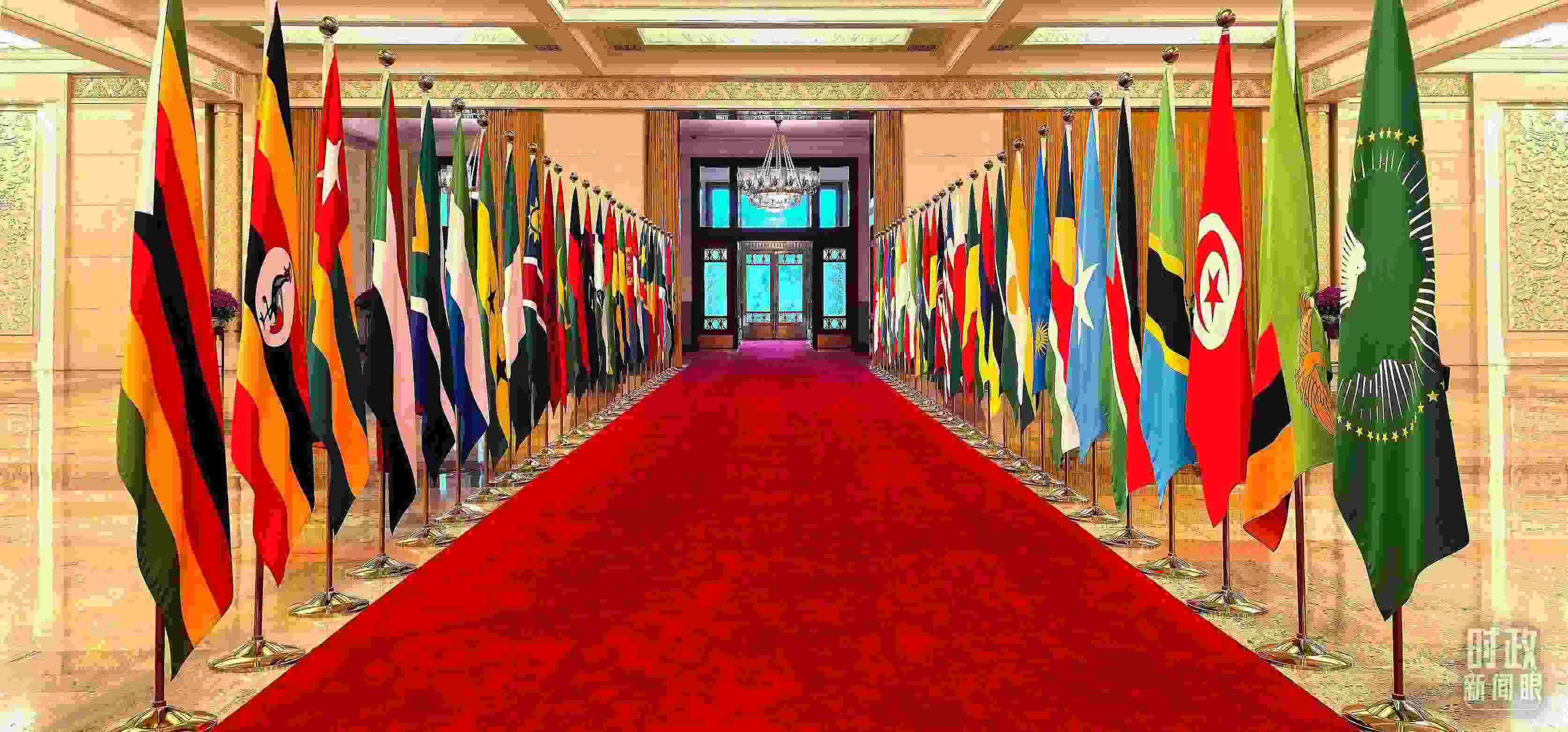 人民大會(huì)堂擺放的旗陣。（總臺(tái)央視記者馬超拍攝）