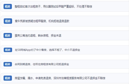 網(wǎng)友涉及租房消費(fèi)中的相關(guān)投訴問(wèn)題。（“人民投訴”用戶(hù)投訴截圖）