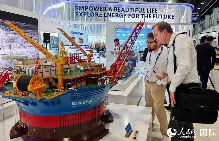 觀眾在中企展臺參觀。人民網(wǎng)記者管克江攝