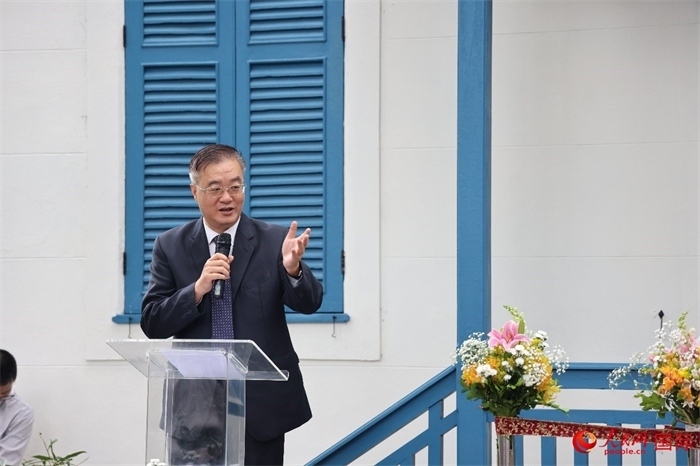 中國駐巴西大使祝青橋在開園儀式上發(fā)表致辭。人民網(wǎng)記者 張志文攝