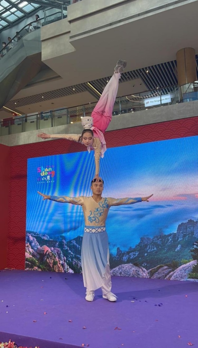 來自中國和新加坡的藝術(shù)團(tuán)體聯(lián)袂表演了歌舞、器樂、武術(shù)、雜技等多種形式的文藝節(jié)目?；顒又鬓k方供圖