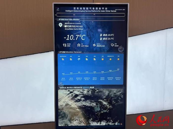 摩天輪等候大廳實(shí)時(shí)顯示的氣象信息。人民網(wǎng) 高清揚(yáng)攝