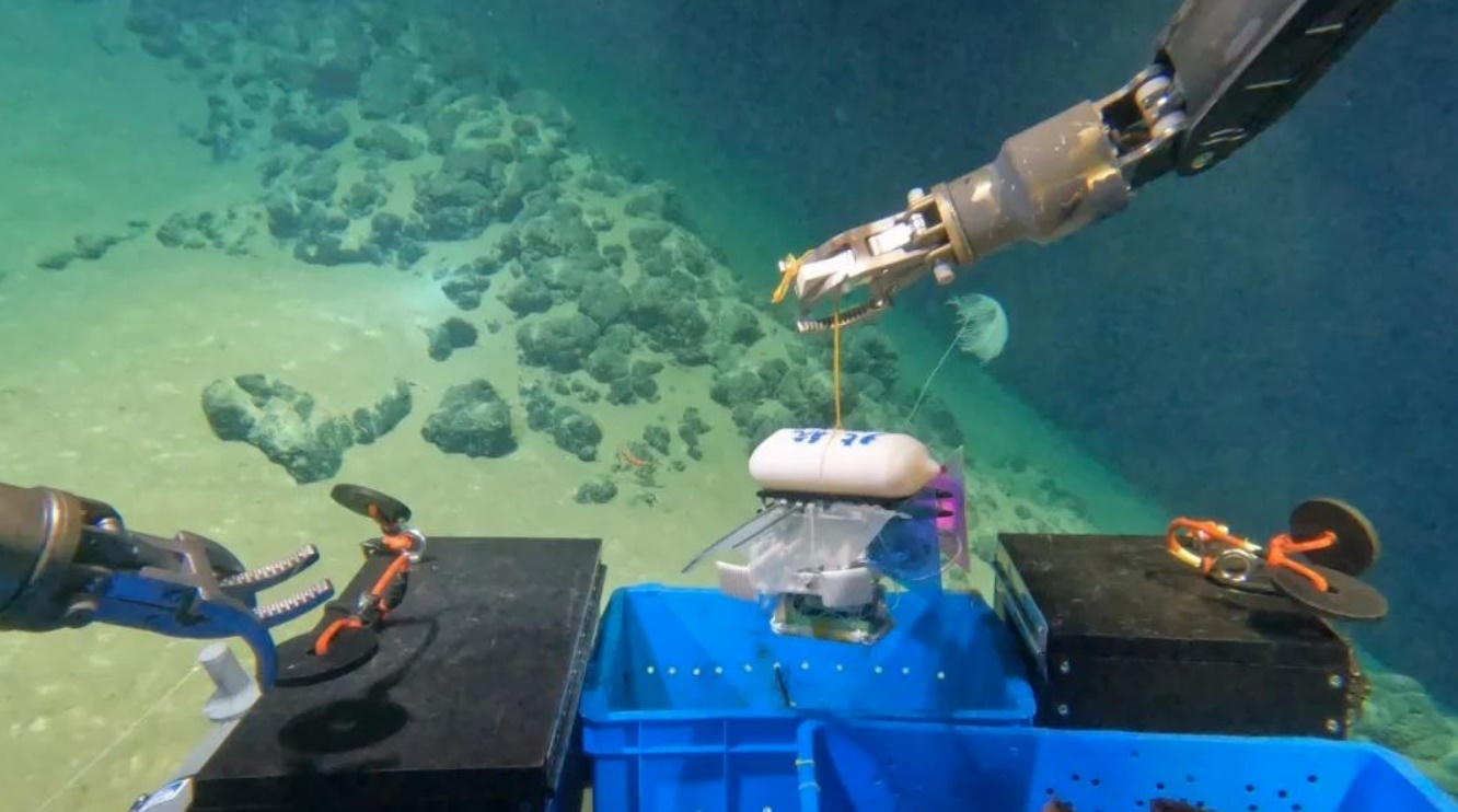 北航深海小型機(jī)器人在深海測試。校方供圖