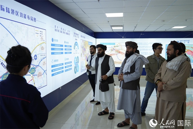 代表團(tuán)在烏魯木齊國際陸港區(qū)參觀。人民網(wǎng)記者 章凱風(fēng)攝